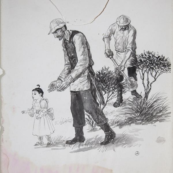 Dos campesinos y una niña